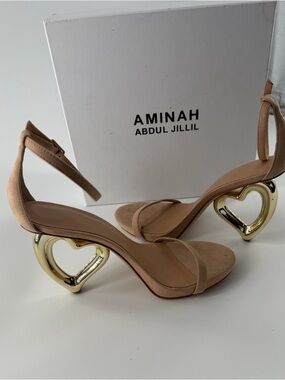 Aminah Abdul Jillil Nude Suede Heart-Heel Sandals